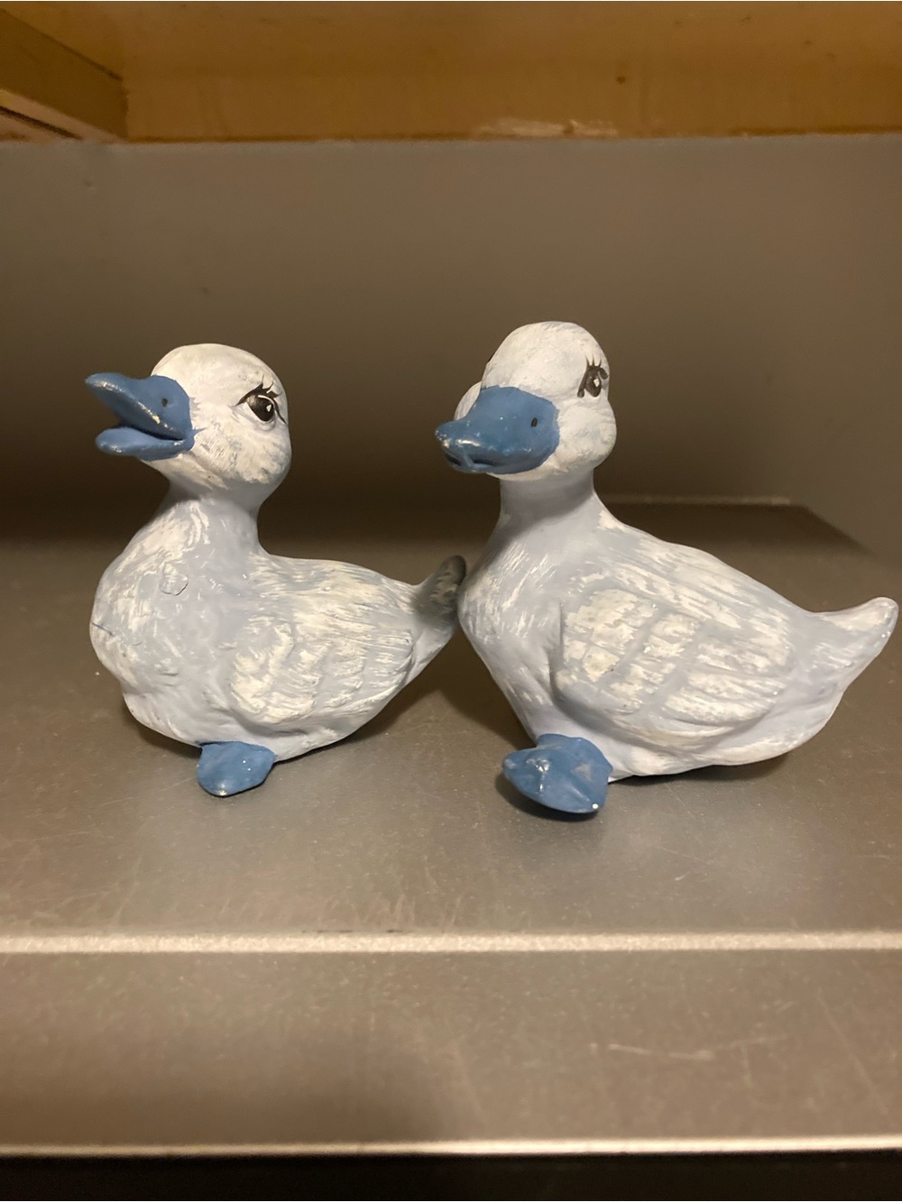 Hand-Painted White & Blue Duck Figurine Pair - Home Art Decor